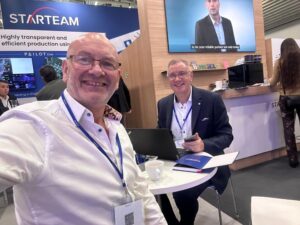 Michael Fray and Alan Millard working at the Electronica exhibition